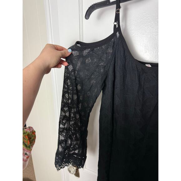 Xhilaration Mini Dress Women's Small Black Lace Cold Shoulder Long Sleeve Boho - Picture 2 of 6